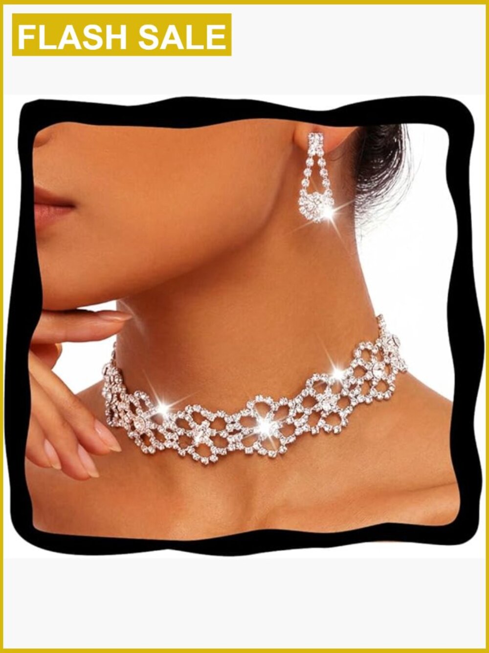Rhinestone Choker Necklace and Earring Set Bridal Prom Jewelry for Women